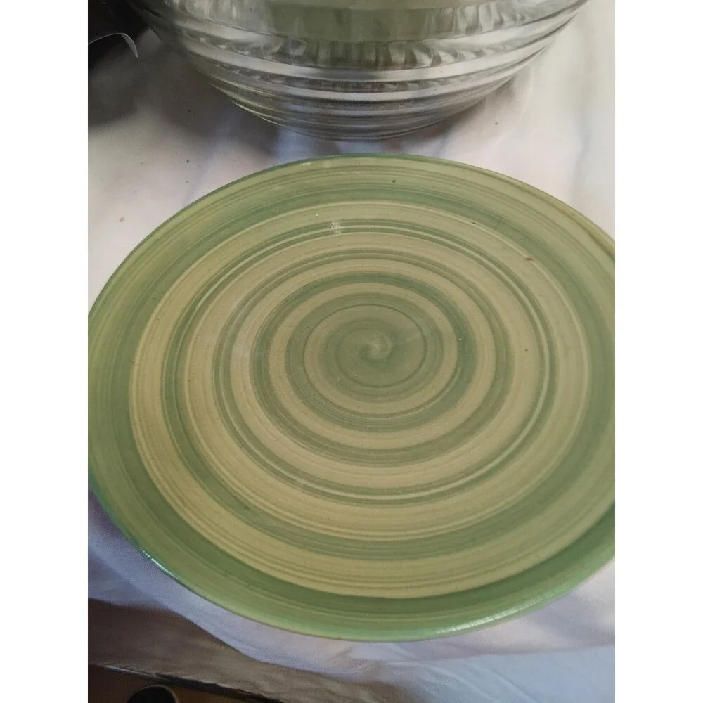 Green Striped Ceramic Dinner Plate - 25% Off with 5+ Items